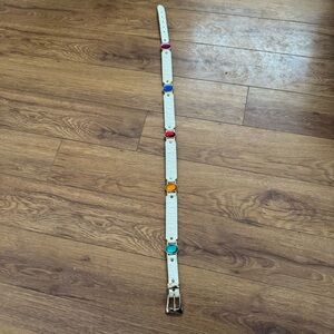 Vintage Studded Gemstone Leather White Belt